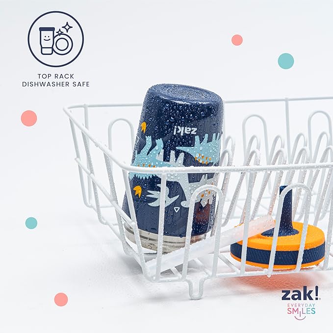 Zak Designs Kelso Toddler Cups For Travel or At Home, 12oz Vacuum Insulated Stainless Steel Sippy Cup With Leak-Proof Design is Perfect For Kids (Zaksaurus)