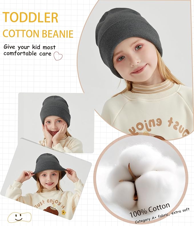 ROYBENS 100% Cotton Baby Beanie Cute Toddler Winter Hat Boys Girls Kids Soft Warm Knit Cuffed Caps Beanies for 0-8 Years