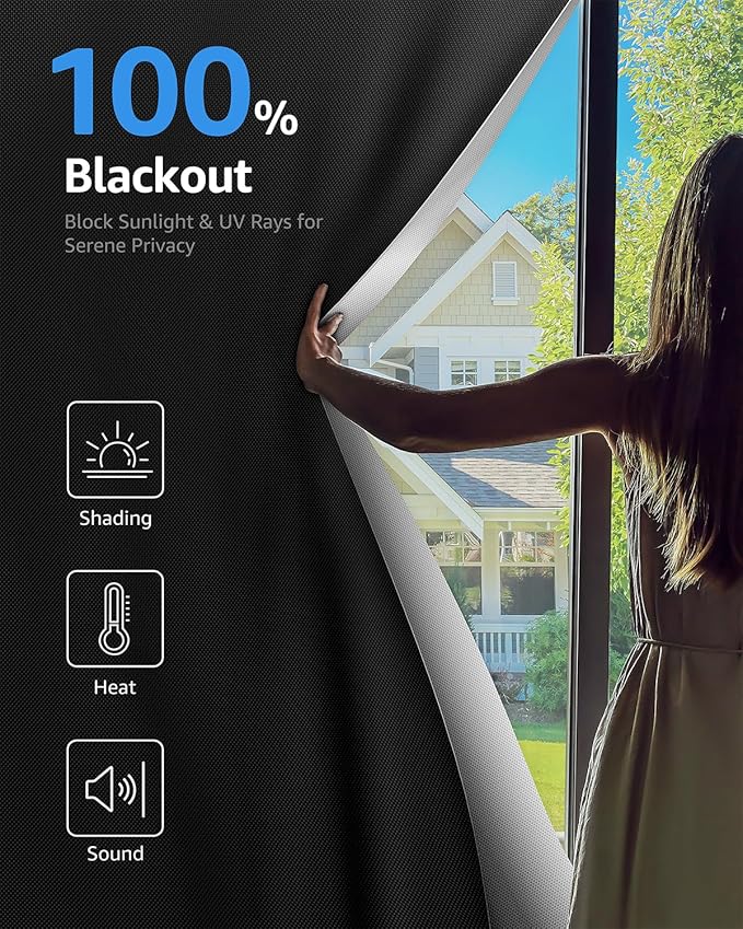 Sumobaby Blackout Curtains for Bedroom Portable 58"x63",No Drill Blackout Shades with Upgraded Hook&Loop Tapes,100% Black Out Window Cover,Thermal Insulated Blinds for Bedroom,Nursery(1 Panel,Black)