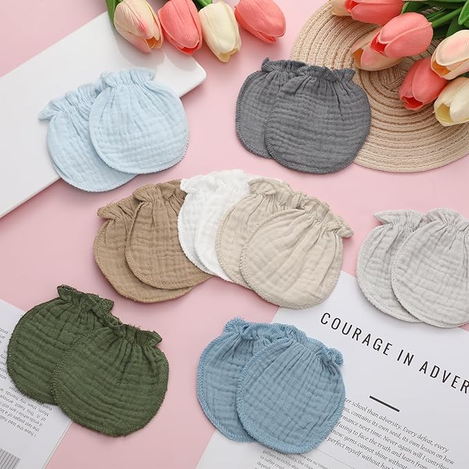 Newborn Baby Muslin Mittens 0-6 Months No Scratch Elastic Wrist Soft Breathable Gloves Bulk Cotton for Infant