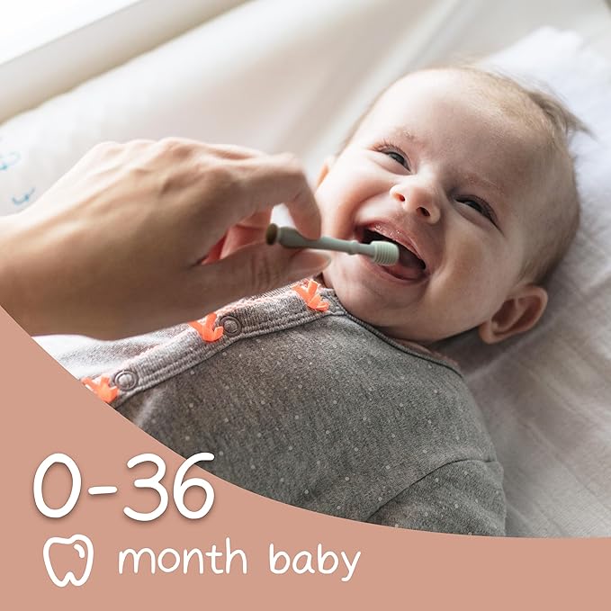Moonkie Baby Tongue Cleaner, Toddler Toothbrush, Baby Oral Cleaner Newborn Kit for 3 Months+, 3 Pcs (Croissant/Apricot/Sand)