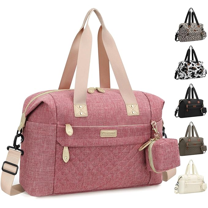 Pritent Diaper Bag Tote - Diaper Baby Bags with Pacifier Case, Shoulder Straps, Stroller Clips, Waterproof Large Mommy Bag Maternity Bag Travel Baby Bag for Mom and Dad, Pink