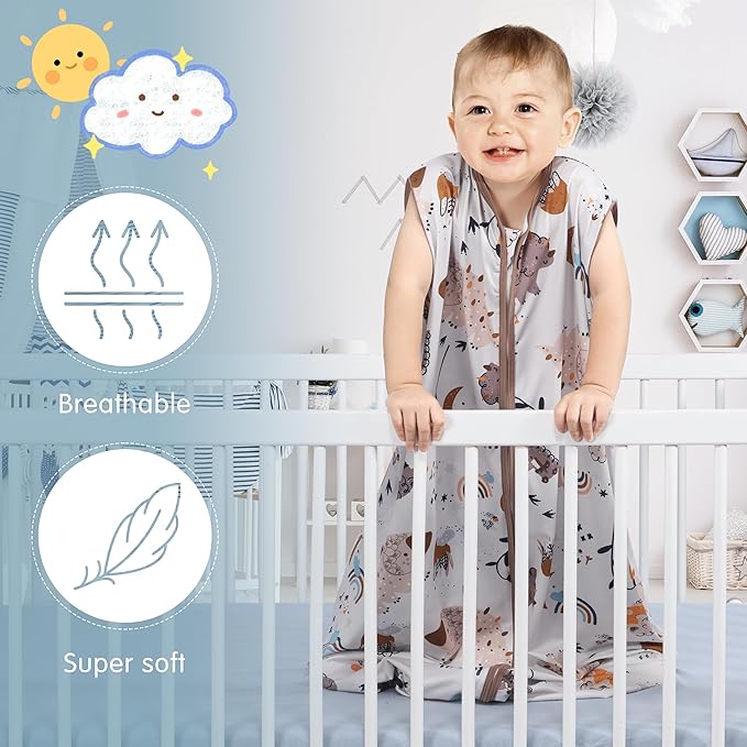 3 Pack Baby Sleep Sack 100% Rayon Cotton Baby Sleeping Bag 2-Way Zipper Toddler Wearable Blankets TOG 0.3. (Fox&Dinosaurs&Dark gray, 0-6 Months)