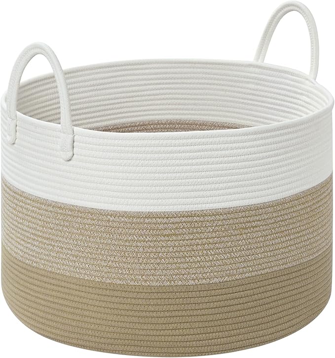 67L Storage Basket for Organizing, 20"×13" Large Laundry Baskets, Cotton Rope Woven Blanket Basket, Toy Storage for Kids, Collapsible Blankets Storage for Living Room, Nursery Room
