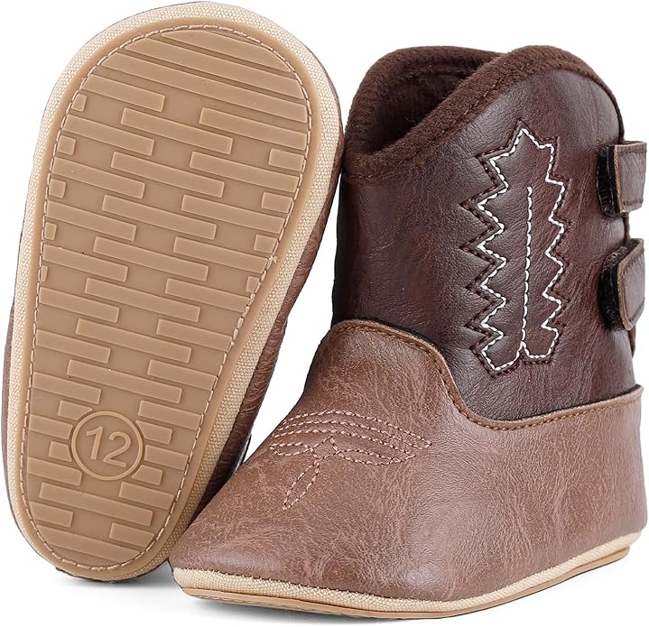 MK MATT KEELY Leather Western Boots Cowboy Bootie Soft Sole Non-Slip Crib Shoes for Baby Infant Toddler Girls Boys Newborn
