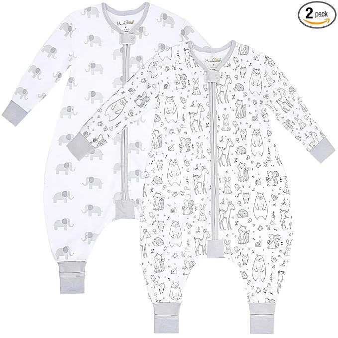 Mama Cheetah Toddler Sleep Sack with Feet, Long Sleeve 1.0 TOG Organic Cotton Baby Sleeping Bag with Legs, Wearable Blanket for Walkers with 2-Way Zipper, Toddler Blanket for Girls and Boys 2T, 2-Pack
