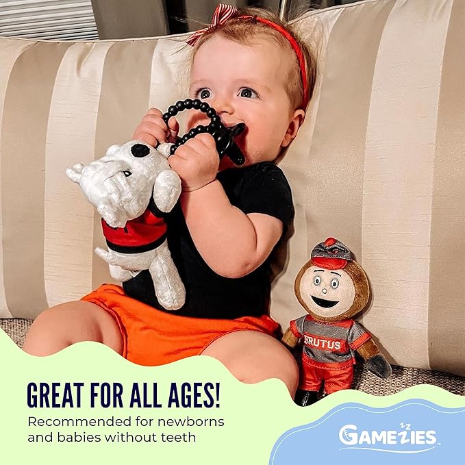 Gamezies Baby Boy and Girl Silicone University of Georgia Plush Pacifier with College Mascot Removable, Washable Plush Stuffed Toy, Collegiately Licensed, CPSIA Tested, BPA-Free 0-6 Months