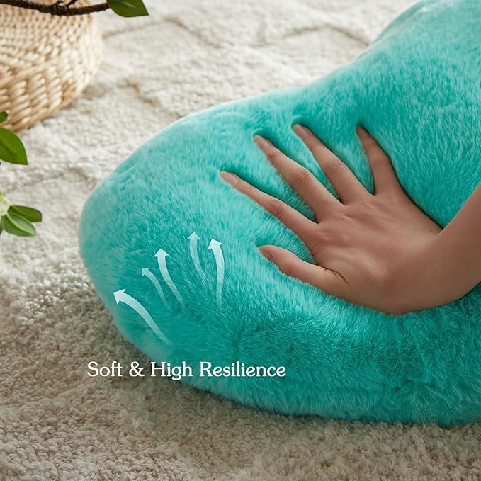 EastTree Heart Pillows, Teal Heart Shaped Pillows, Love Throw Pillows Gifts, Ultra Soft Faux Rabbit Fur Small Cute Pillows, Women Girls Kid Room Decor 10x13 Inch
