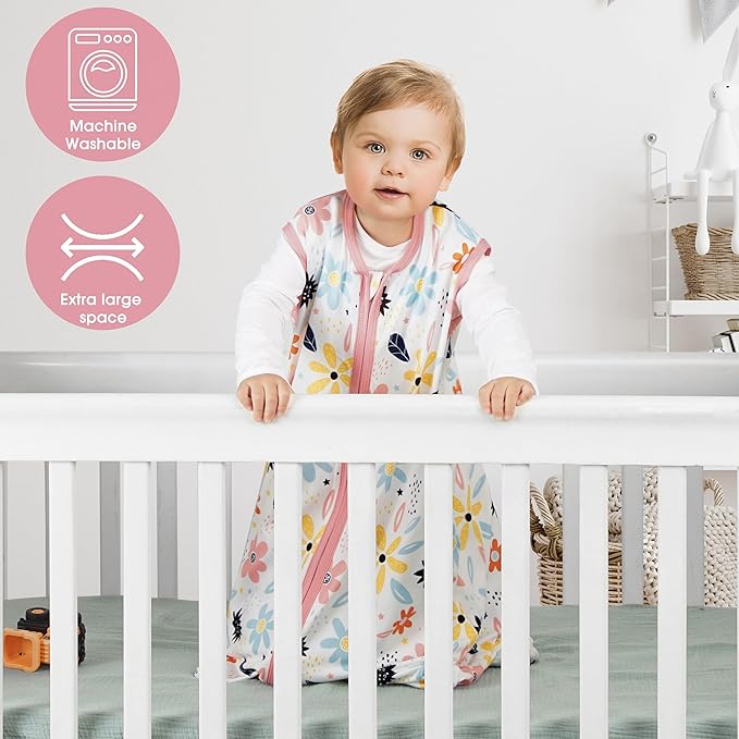 3 Pack Baby Sleep Sack 0-6 Months 100% Rayon Cotton Baby Sleeping Bag 2-Way Zipper Toddler Wearable Blankets Comfy Stretchy Lightweight TOG 0.3 （Heart&Pink&Floral）