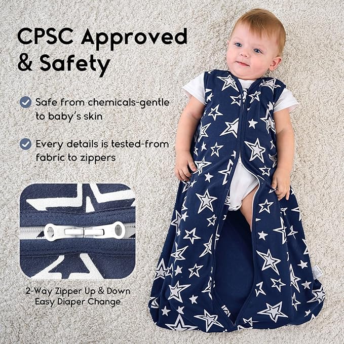 Yoofoss Baby Sleep Sack 6-12 Months 0.5 Tog Wearable Blanket for Baby, 3 Pack 100% Organic Cotton Infant Toddler Sleeping Sack 2-Way Zipper Lightweight Sleep Sack