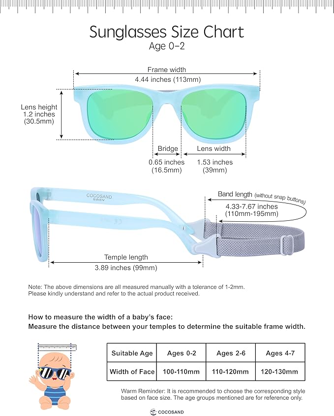 COCOSAND Flexible Baby Sunglasses with Strap Polarized UV Protection for Toddler Infant Newborn Boy Girl Age 0-24 Months