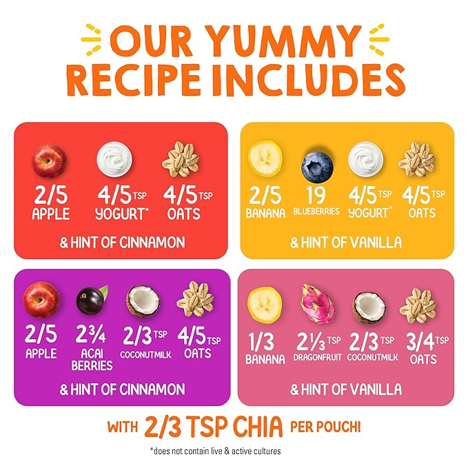 Happy Tot Organics Stage 4 Baby Food Pouches, Gluten Free, Super Morning Fruit & Oat Variety Pack Blend 4 Oz (Pack of 16), Amazon Exclusive