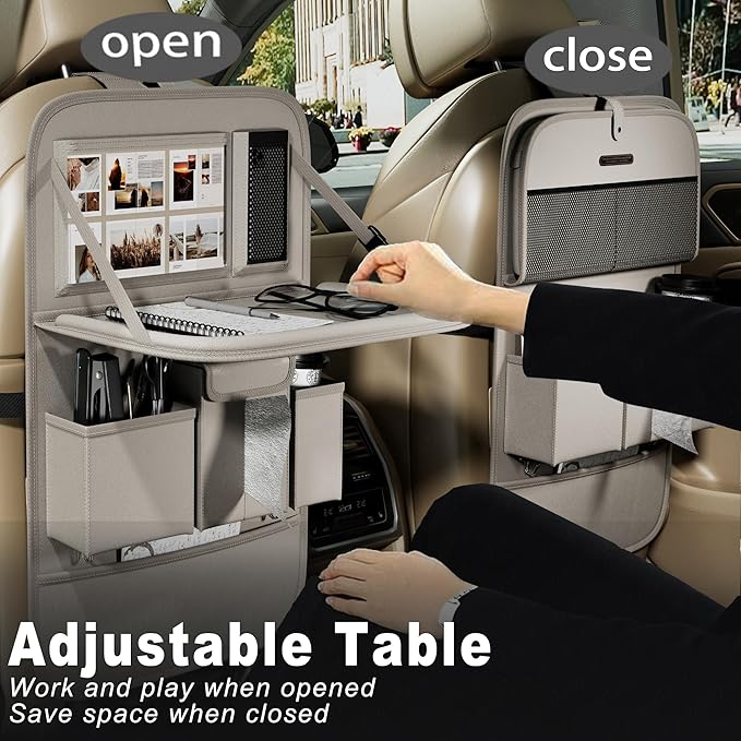 Car Seat Organizers,Multi-functional Back Seat Protectors, Storage Pouches, and Tray Holders (for Cars, Kids, Seat Back and Rear Seats) (Plain Gray, 2 Pcs)