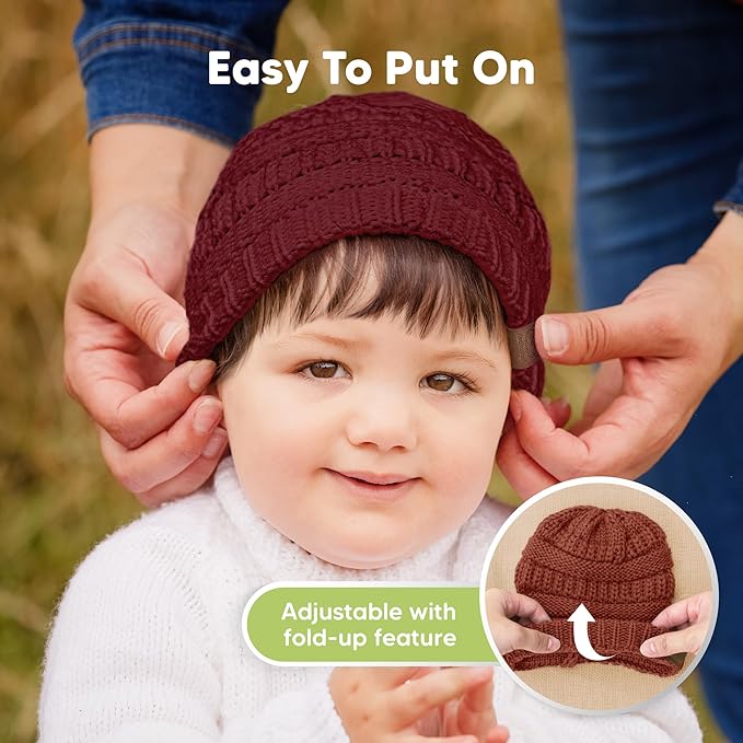 3-Pack Baby Beanies for Boys, Girls - Stretchy Knit Baby Hats, Cute Newborn & Toddler Winter Hat, Soft & Warm Infant Beanie 6-36 Months (Terracotta, M)
