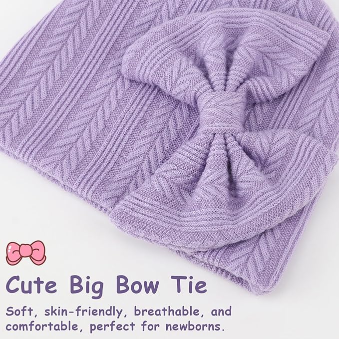 BQUBO Newborn Baby Hats Mittens Set Hospital Hat Beanie Infant Bow Hats Baby Gloves No Scratch Mittens for 0-6 Months