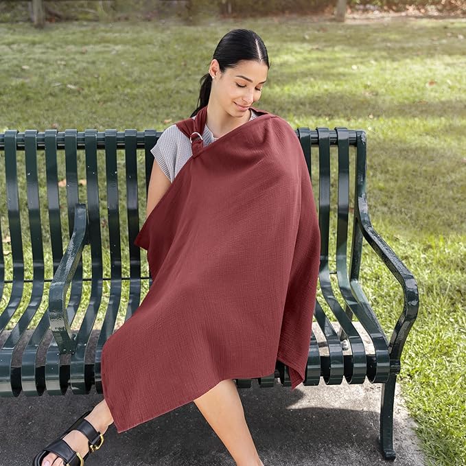 Comfy Cubs Muslin Nursing Cover, Pack of 1, 100% Muslin Breastfeeding Cover - Soft & Breathable Baby Nursing Scarf with Adjustable Neck Strap - Portable, Lightweight & Privacy Coverage - Wine
