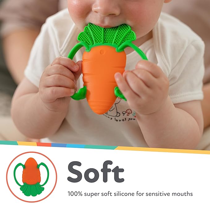 Nuby Veggie Teether for Teething Relief - Soft Baby Teething Toy for 3+ Months - Carrot - Easter Basket Stuffer
