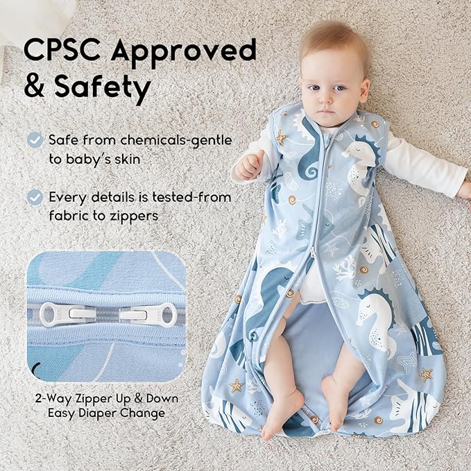 Yoofoss Baby Sleep Sack 12-18 Months 0.5 Tog Wearable Blanket for Baby, 3 Pack 100% Organic Cotton Infant Toddler Sleeping Sack 2-Way Zipper Lightweight Sleep Sack