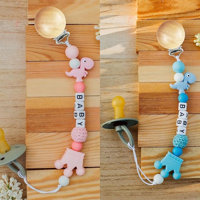 38 Pieces Wood Pacifier Clips Baby Grasping Suspender Clips Natural Beech Wood Pacifier Clip Holder Pacifier Clips Chain Accessories