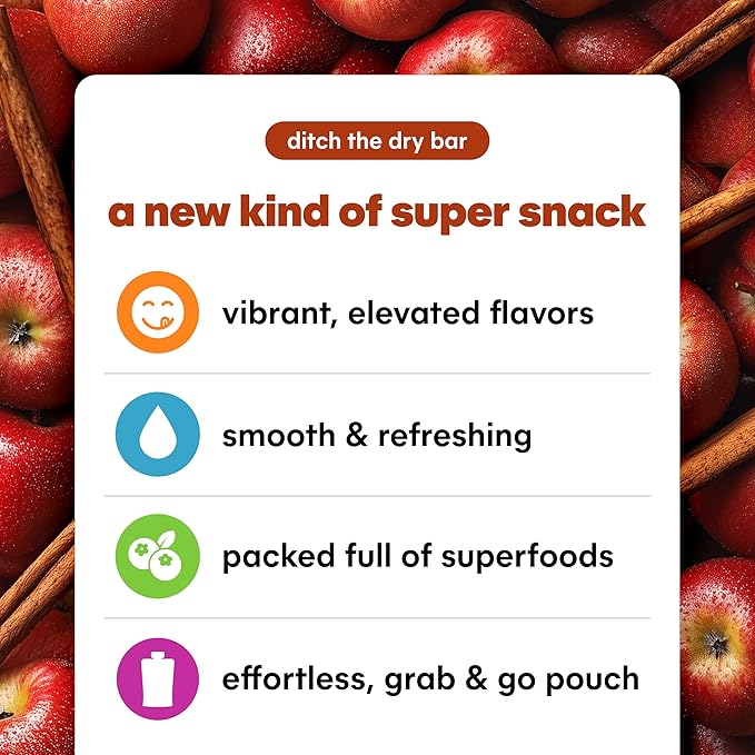 Noka Superfood Fruit Smoothie Pouches, Organic Applesauce Pouches with Apple, Cinnamon & Almond Butter, Healthy Snacks with Organic Fruits, Plant Protein, Fiber & Flax Seed, 4.22 oz (Pack of 12)