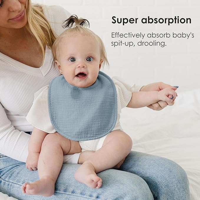 8-Pack Baby Muslin Bibs, Soft Cotton Drool Bibs for Boys Girls, Adjustable and Absorbent Newborn Bib Set for Feeding and Drooling