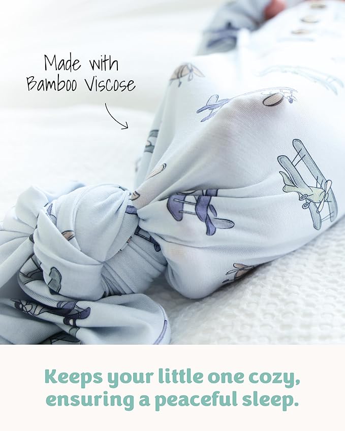 Caden Lane Newborn Knotted Gown with Hat, Soft Bamboo Viscose Baby Sleep Sack, Unisex Infant Nightgown, Breathable Sleepwear