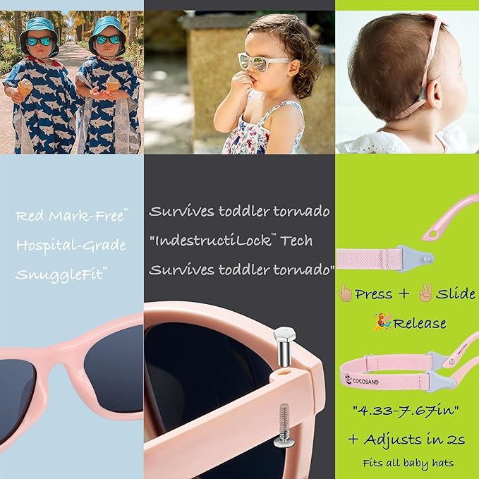 COCOSAND Flexible Baby Sunglasses with Strap Polarized UV Protection for Toddler Infant Newborn Boy Girl Age 0-24 Months