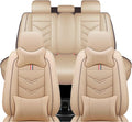 Leather Car Seat Covers Fit for LR LR4 2009-2016, 5 Seater Waterproof and Wear-Resistant Seat Cover Interior Accessories(Full Set with Pillow,Beige)