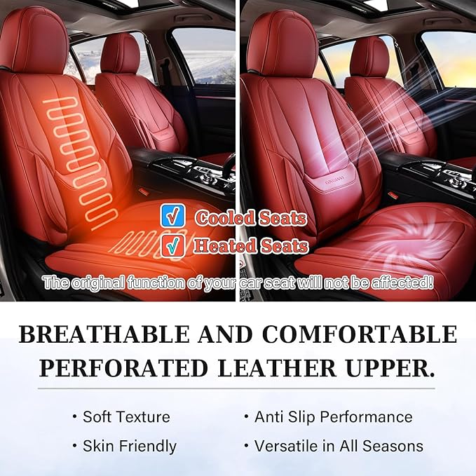 Coverado Car Seat Covers Full Set, Seat Covers for Cars, Red Car Seat Covers Front Seats and Back Car Seat Protector Waterproof, Leather Car Seat Cushion Universal Fit for Most s