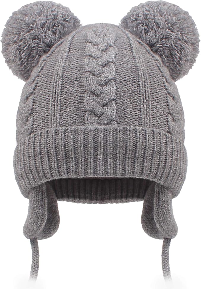 Duoyeree Toddler Winter Hat with Earflap Scarf Hood Thick Warm Kids Skull Cap for Baby Girls Boys