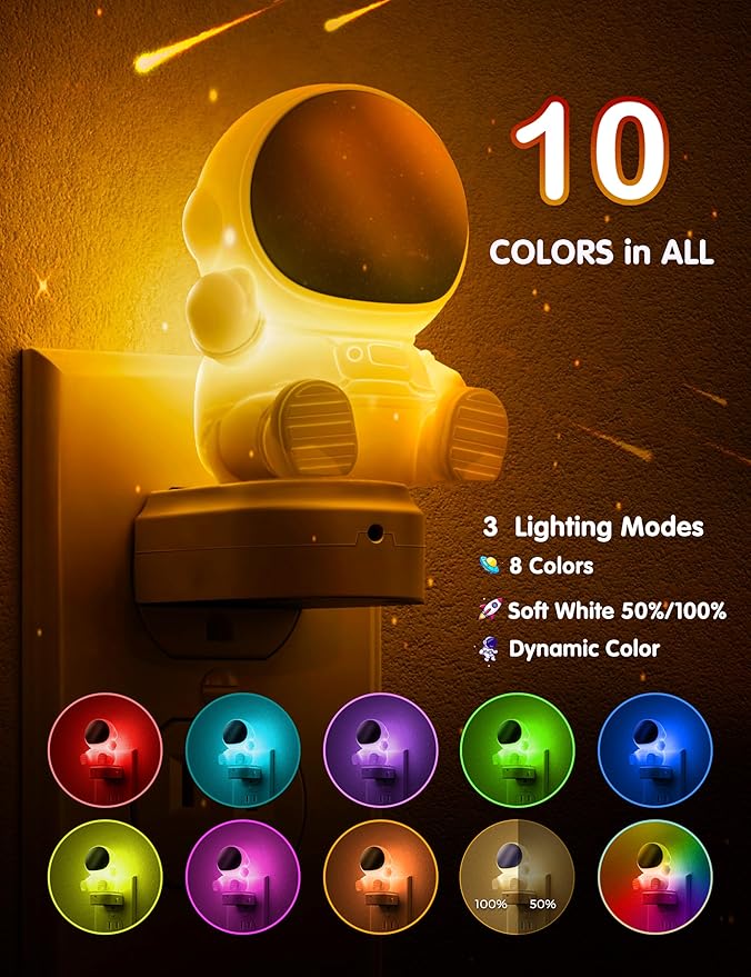 L LOHAS LED Night Light for Kids, 3D Space Night Light Plug in, Dusk to Dawn Nursery Night Lights, RGB+Soft White 3000K, 3 Lighting Modes, Room Decor, Children