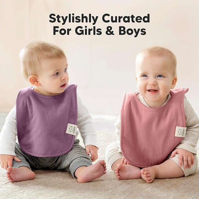 8-Pack Baby Bibs for Boys, Girls - Pullover Bibs for Drooling Teething Baby Girl & Boy Toddler, Newborn, Soft & Absorbent, Cute Colors, Large Torso Coverage Keep Infant Clean & Dry (Dahlia)