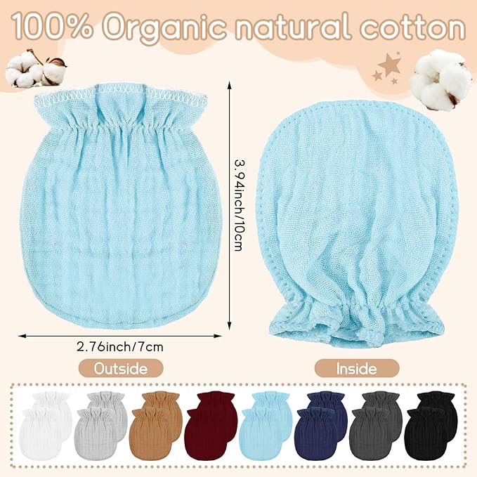 Newborn Baby Muslin Mittens 0-6 Months No Scratch Elastic Wrist Soft Breathable Gloves Bulk Cotton for Infant