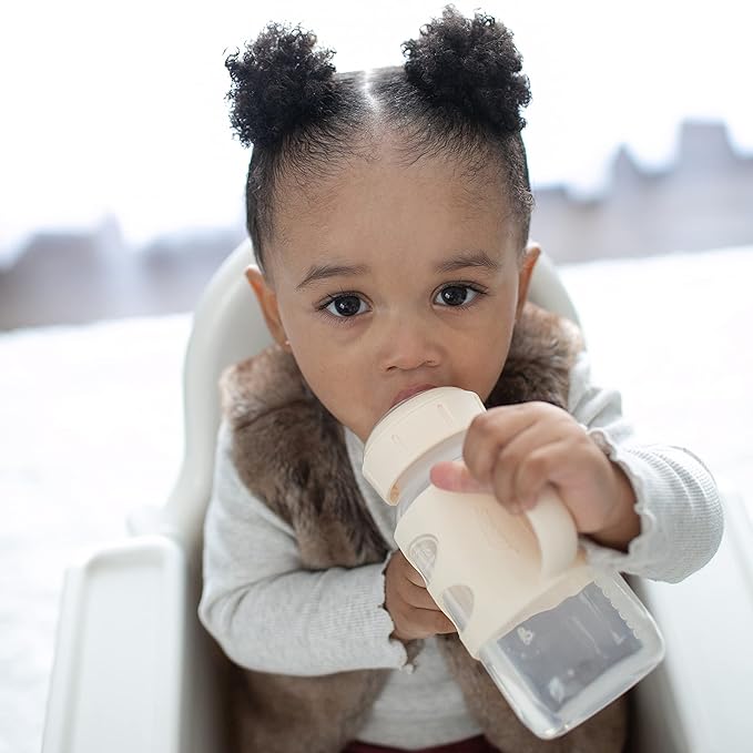 Dr. Brown's Milestones Wide-Neck Sippy Spout Bottle with 100% Silicone Handles, Easy-Grip Handles with Soft Sippy Spout, 9oz/270mL, Ecru, 1-Pack, 6m+