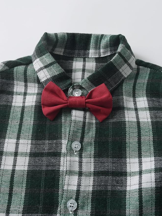 Boarnseorl Baby Boys Pants Sets,Toddler Gentleman Outfits, Infant Long Sleeve Shirt + Pants + Bow Tie + Suspenders