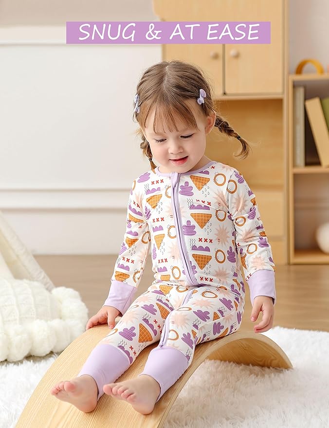 JunNeng Baby Girl Viscose from Bamboo Sleeper with Mitten Cuffs, 2 Way Zipper Romper, Sleep N' Play Pajamas 0-18 Months