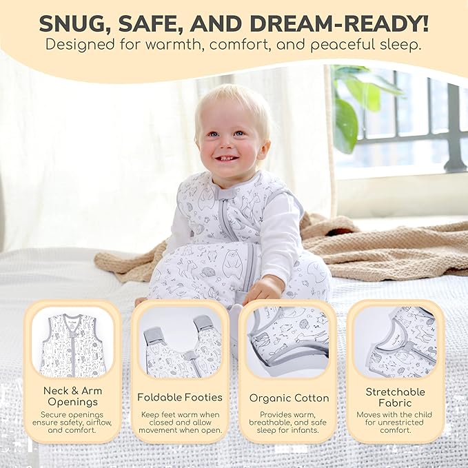 Mama Cheetah Toddler Sleep Sack with Feet 2T, 1.0 TOG Organic Cotton Baby Wearable Blankets with Legs, Baby Sleeping Bag for Walkers, Early Walker Medium