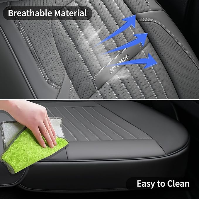 Coverado Car Seat Covers Full Set, Seat Covers for Cars,Gray Car Seat Cover, Waterproof Car Seat Protector, 5 Pieces Nappa Car Seat Cushion, Car Seat Covers Front Seats and Back Fit for Most Cars