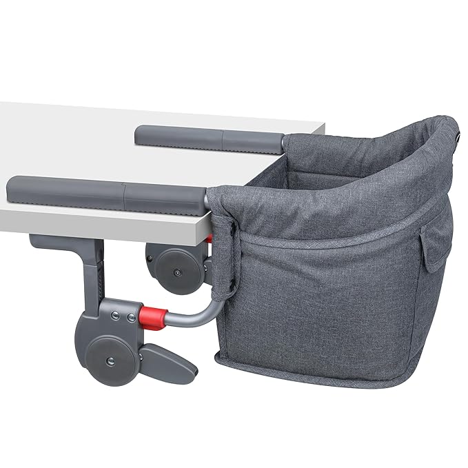 Hook On High Chair: Portable Fast Table Chair with Storage Bag, Clip on High Chairs for Babies and Toddlers, Foldable Baby Feeding Chair with Removable Seat for Home and Travel -Grey