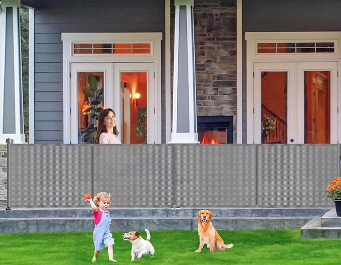 Upgrade 180 inch Retractable Baby Gates, EZIGO Extra Wide Baby Gate for Large Opening Extra Long Mesh Gate for Kids or Pet Dog Gate Child Safety Gate for Stairs Hallways Doorway Indoor Outdoor, Gray