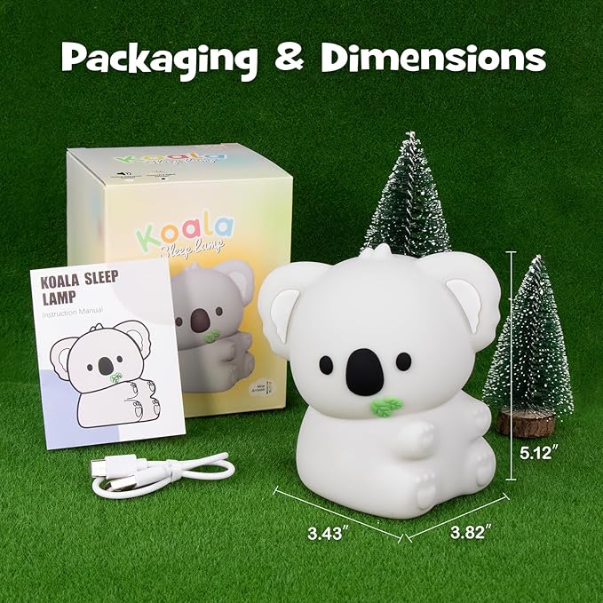 Squishy Koala Night Light with RGB Mode Cute Cuddly Koala Light 3 Brightness Adjustable Nursery Breastfeeding Nightlight Rechargeable Silicone Touch Bedside Animal Lamp for Bedroom Dorm Decor