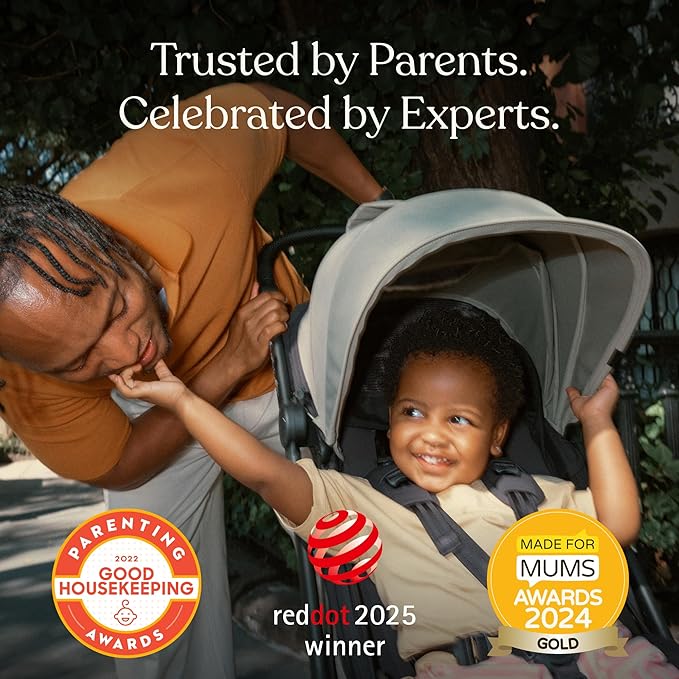 Ergobaby Metro 3 All in One Compact Baby Stroller - Lightweight Travel Stroller - Easy One-Hand Fold for Overhead Airplane Storage (Carries up to 50 lbs) - Car Seat Compatible - Natural Beige