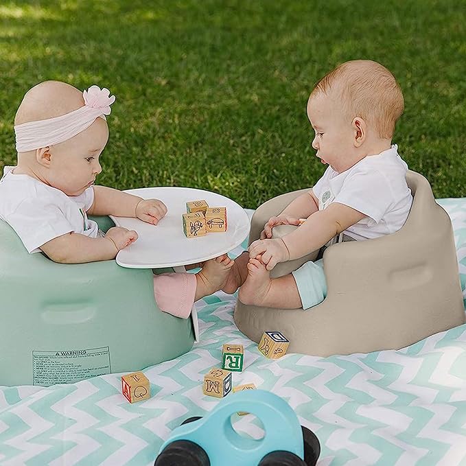 Bumbo Baby Floor Seat, Portable Infant Sit Up Activity & Eating Chair with Tray Accessory, Taupe - Feeding and Sitting Lounger for Babies and Infants Ages 3 to 12 Months