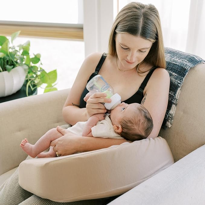 Dr. Brown's Feeding and Nursing Lap Support Pillow with Cover, Premium Memory Foam, Responsive Firm Support, Gentle Beige