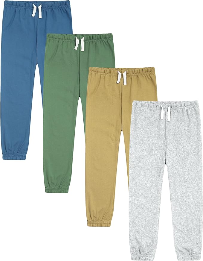 GFQLONG 4 Pack Toddler Boys and Girls Cotton Pants Lightweight Trousers, Kids Summer Casual Solid Sweatpants with Drawstring