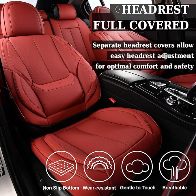Coverado Car Seat Covers Full Set, Seat Covers for Cars, Red Car Seat Covers Front Seats and Back Car Seat Protector Waterproof, Leather Car Seat Cushion Universal Fit for Most s