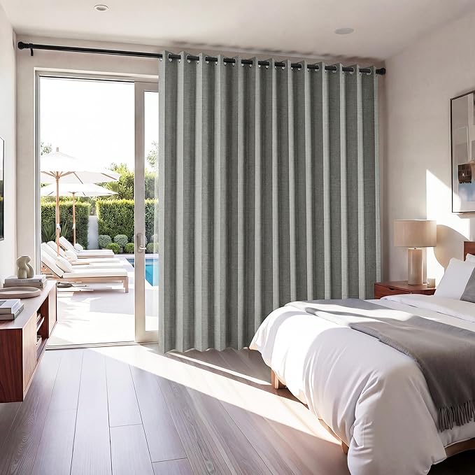 RYB HOME Accordion Style Room Divider Curtain-100% Blackout Folding Accordion Curtain for Sliding Glass Door/Bedroom, Privacy Assurd Living Room/Office Drape 1 Panel with Tieback, W100 x L96, Grey