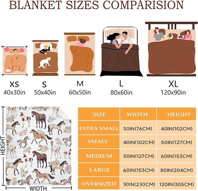 Horse Rose Blanket for Teen Flowers Throw Blanket Gifts for Girls Boys Soft Throws Blankets All Seasons 50×60 Inches for Bed Office