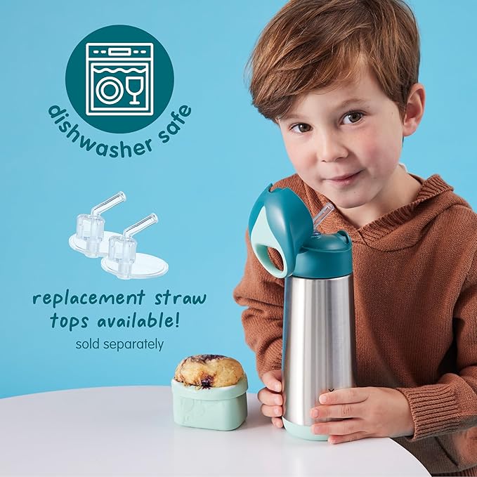 b.box 12 oz Insulated Water Bottle: Keeps Drinks Cold up to 8 Hours, Warm up to 6 Hours. Triple Wall Stainless Steel Kids Water Bottle w/Free Flow Silicone Straw Top. Leakproof & Dishwasher Safe