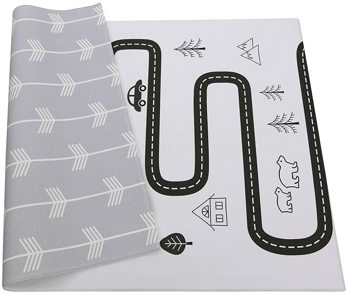 Baby Care Play Mat (Medium, Nordic Trails - Morning Fog Arrows) 73’’ x 49’’ Original One-Piece Reversible Rollable Waterproof Play Mat for Infants, Babies, Toddler, and Kids